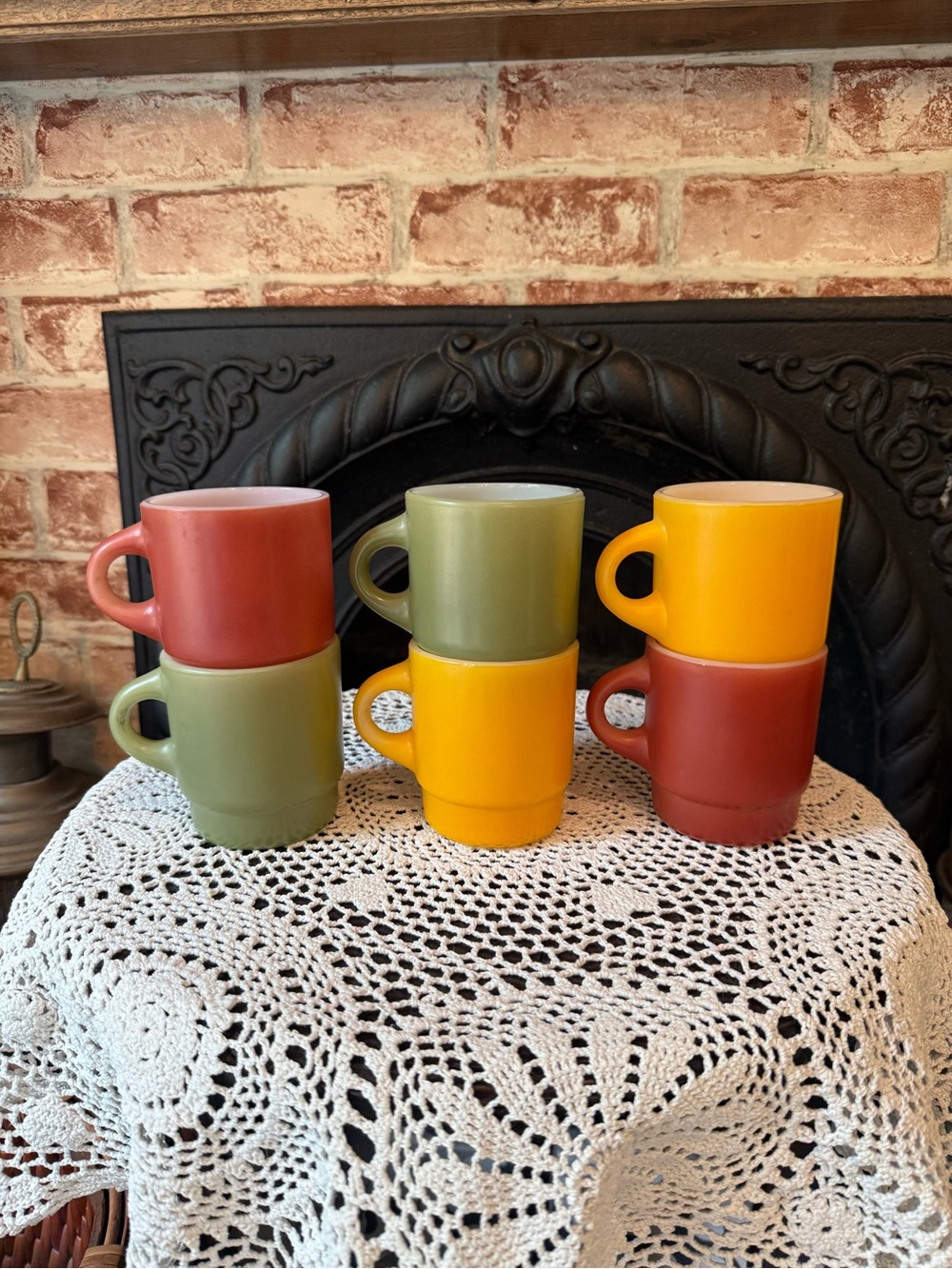 Stackable FireKing Coffee Mugs - Set of 6 in Autumn Fall Colors